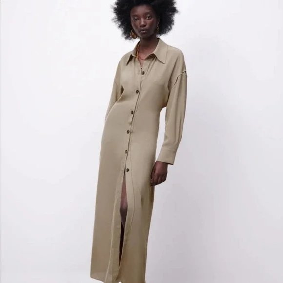 NWT ZARA Viscose Long Shirt Dress size M - Picture 7 of 16